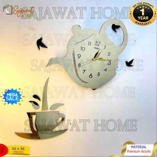 Kettle Tea Wall Clock Silver