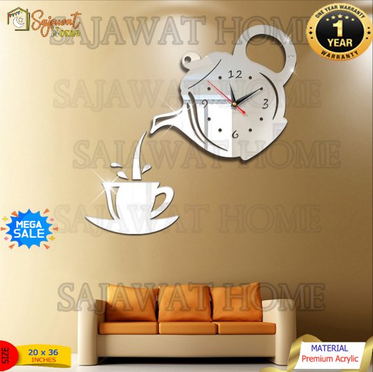 Kettle Tea Wall Clock Silver