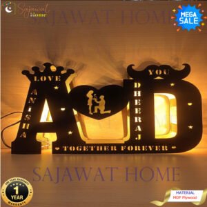 Personalized Wooden LED Night Light Double Letters with Heart