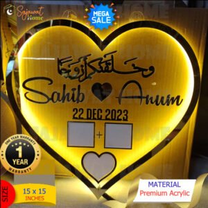 Nikkah Thumb Board - Plate (Heart Shape) with Neon Lights