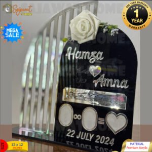 Nikkah Thumb Board – Personalized for Wedding with Couple Stand Black Acrylic