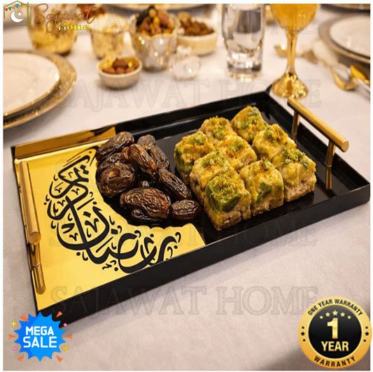 Luxe Crescent Metal Handle Tray Golden2