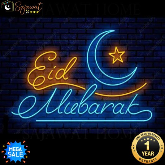 Eid Mubarak - Moon and Star - Neon Light