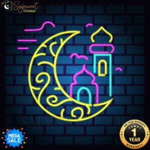 Moon with Masjid Minaret - Neon Light