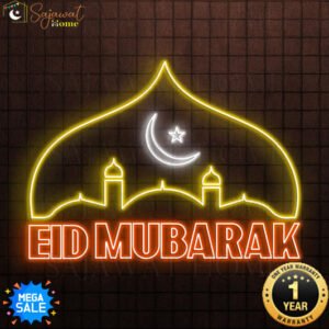 Eid Mubarak - Masjid with Moon - Neon Light