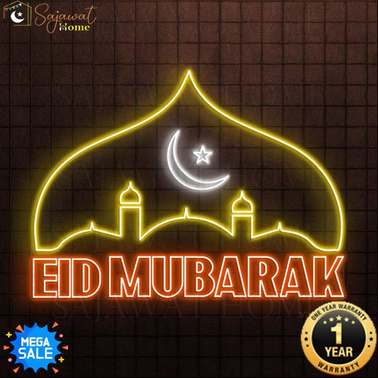 Eid Mubarak - Masjid with Moon - Neon Light