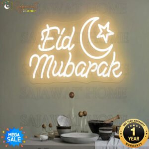 Eid Mubarak - Big Crecent and Star - Neon Light