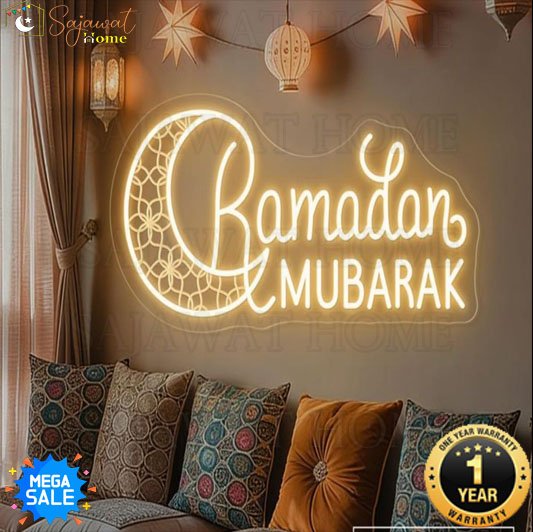 Ramadan Mubarak with Big Moon - Neon Light